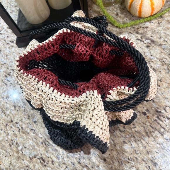 Express Woven Paper Straw Drawstring Three Toned Crossbody Bag - Picture 9 of 16